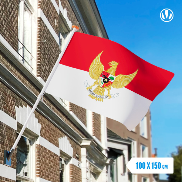 Vlag Indonesie met wapen 100x150 garuda