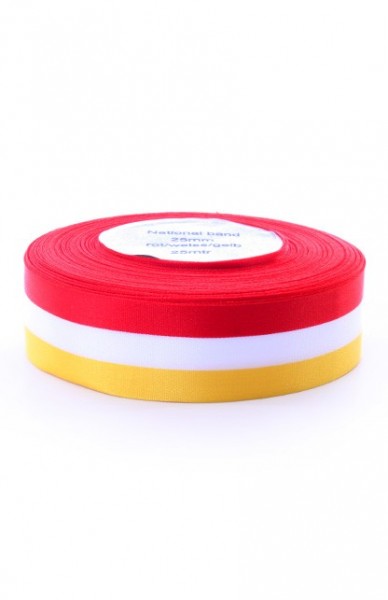 Lint Carnaval Oeteldonk rood/wit/geel 25mm breed op rol 25 meter lang