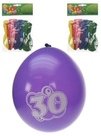 verjaardag ballonnen met tekst 30 jaar erop. 8 verschillende kleuren