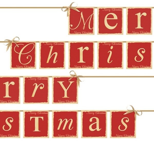 vlaggenlijn Merry Christmas in rood met goud