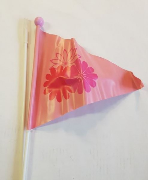 Fietsvlag kinderfiets, roze wimpel met bloemen