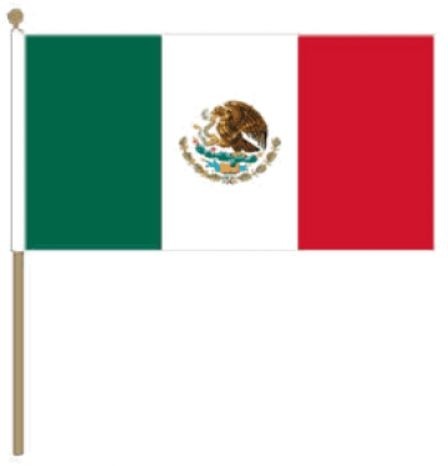 Zwaaivlag Mexico, Mexicaanse fanvlag 15x22,5cm, stoklengte 30cm