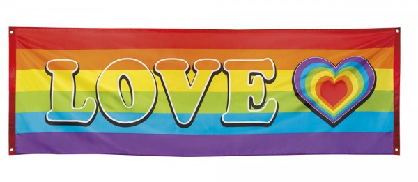 Spandoek banner 74x220cm Regenboog met Love Hartje