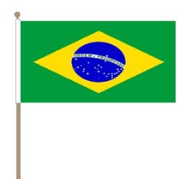 Zwaaivlag Brazilië, Braziliaanse fanvlag 15x22,5cm, stoklengte 30cm