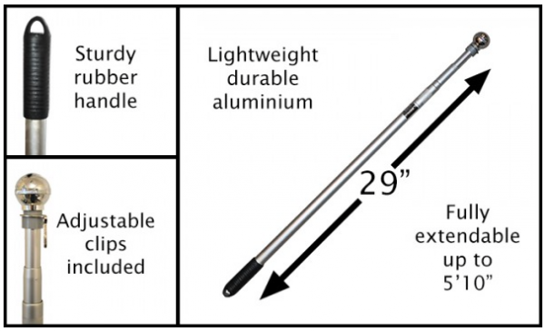 zwaai vlaggenstok aluminium uitschuifbaar tot 180 cm met chroom knop