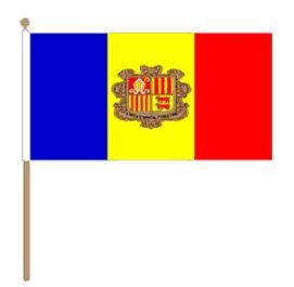 Zwaaivlag Andorra, Andorrese fanvlag 30x45cm, stoklengte 60cm