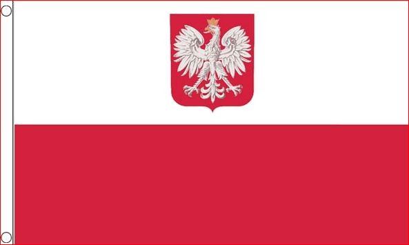 Vlag Polen met wapen 150x240cm grote staatsvlag ofwel koopvaardij vlag