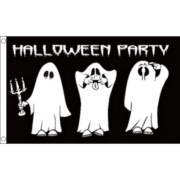 Halloweenvlag Party 90x150cm met drie lieve spoken voor Halloween