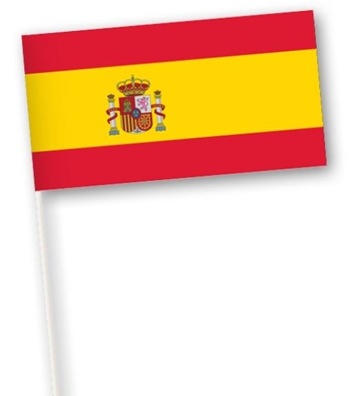 Zwaaivlaggetje Spanje 11x21cm, stoklengte 40cm