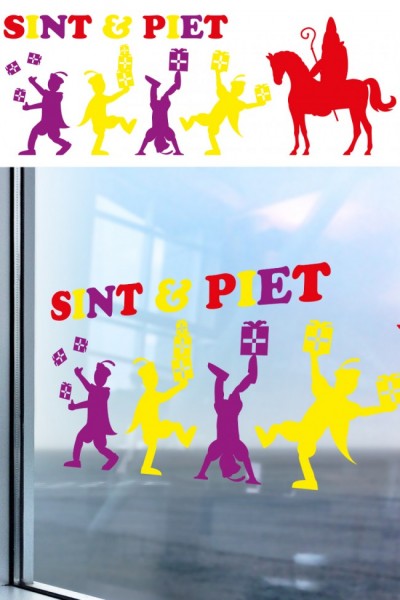 Raamstickers Sinterklaas met gekleurde cadeautjes