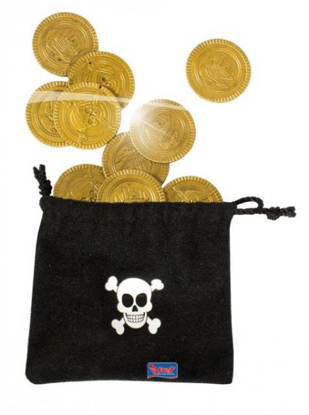 Piraten zwarte geldbuidel met 10 gouden muntstukken, ducaten