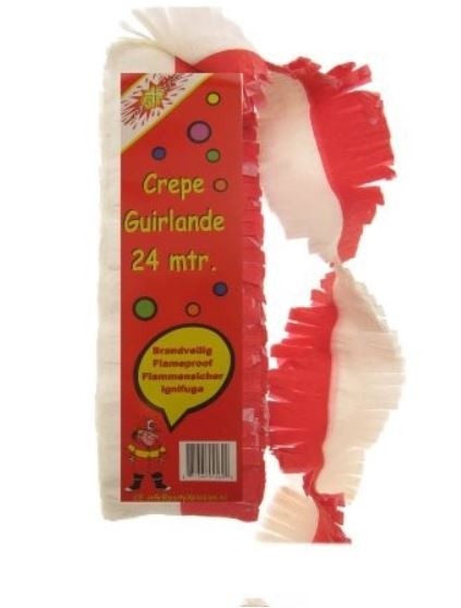Rood/Witte draai guirlande brandvertragend 24m