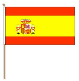 zwaaivlag Spanje met wapen 30x45cm, stoklengte 60cm
