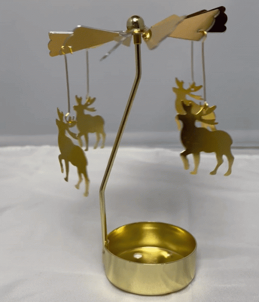Theelichthouder Kerstmis, carrousel goud met hert