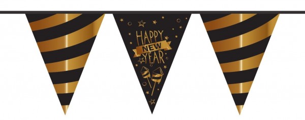 Happy New Year vlaggenlijn, 10 meter lang in zwart met goud