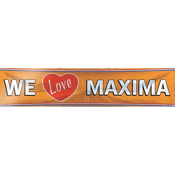 Oranje We Love Maxima spandoek banner EK | WK en koningsdag 180x40 cm