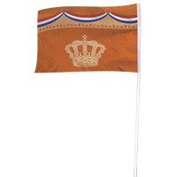 Oranje vlag met kroon 100x150cm voor koningsdag en Oranjefeest