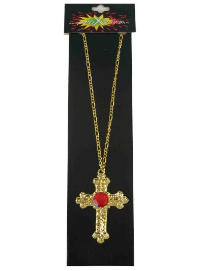 Gouden kruis van Sinterklaas hanger met rode edelsteen