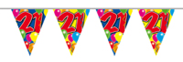 Vlaggenlijn gefeliciteerd 21 jaar ballonnen 10m