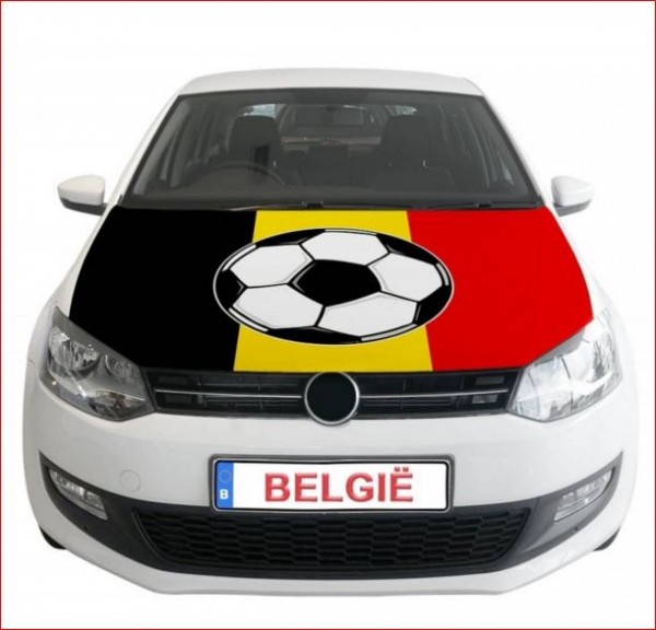 Motorkap hoes Belgie Belgische vlag met voetbal voor op uw auto