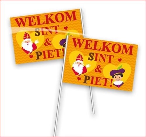 Welkom Sint en Piet zwaaivlaggetjes 20x30cm plastic