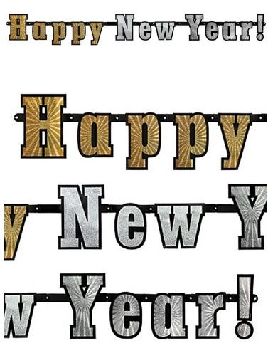 Vlaggenlijn Happy New Year metallic glitter, 142cm