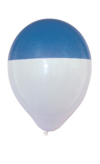 Ballon wit blauwe dip bicolour 25 stuks