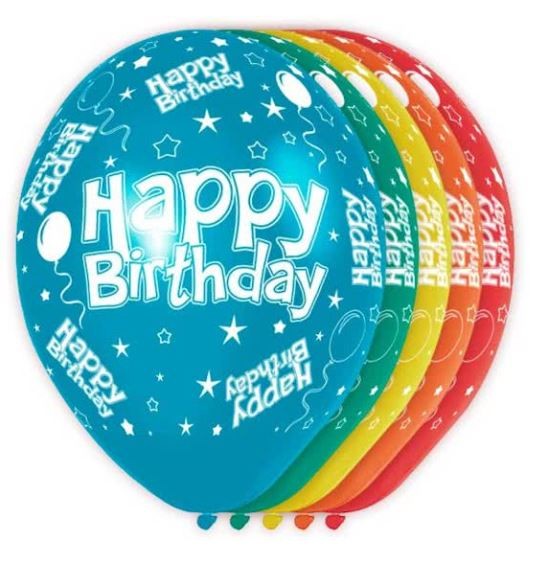 Ballonnen Happy birtday, 30cm, 5 stuks