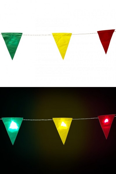 Vlaggenlijn Carnaval Rood Geel Groen 9 vlaggen met verlichting 3,25m
