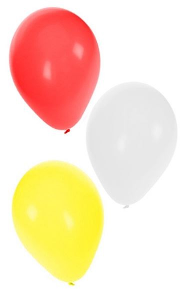 Ballonnen Oeteldonk rood/wit/geel 100 stuks