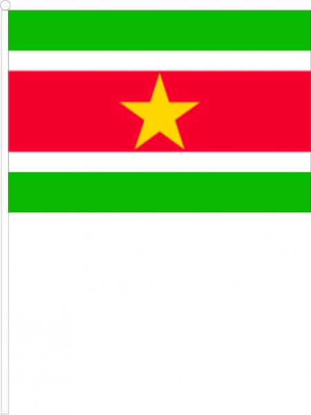 Zwaaivlag Suriname 20x30cm, stof, met plastic stokje