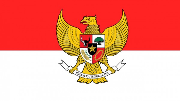 Vlag Indonesie met Garuda 30x45